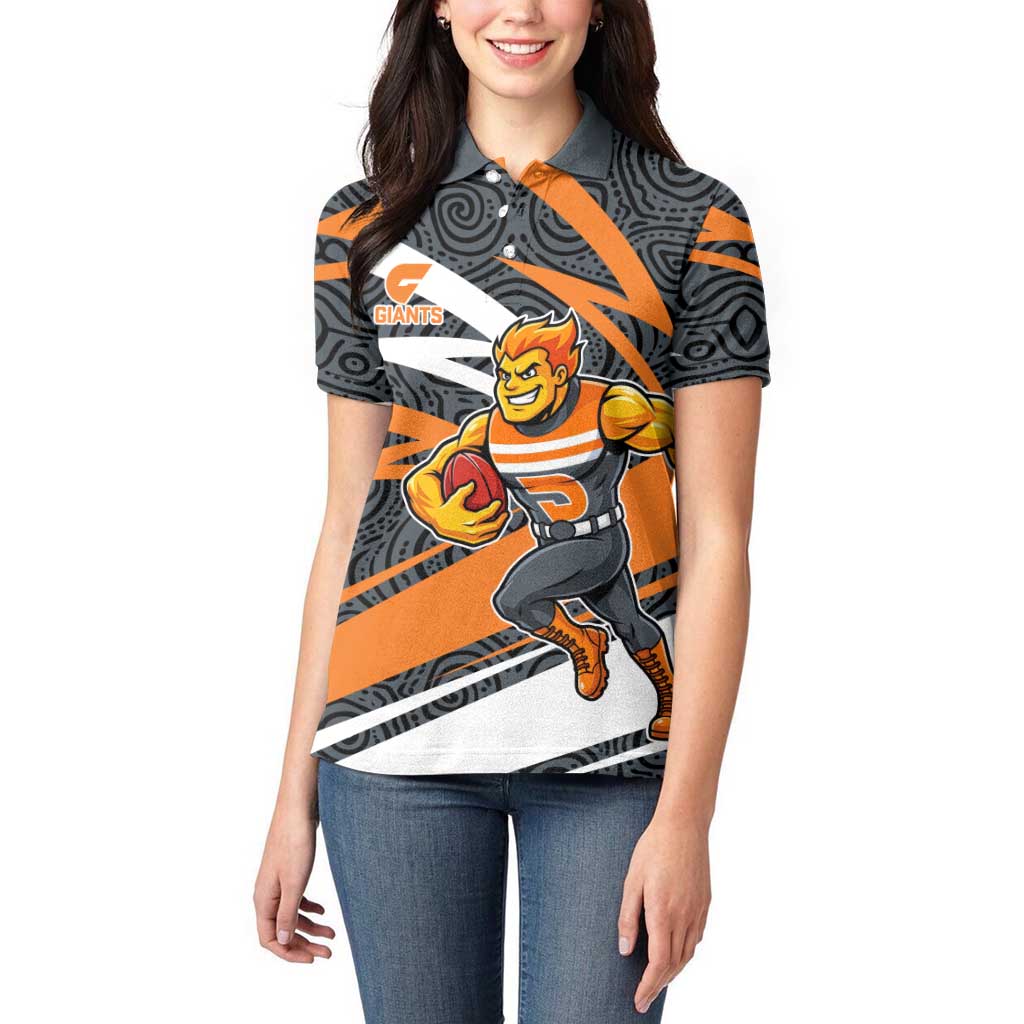 Greater Western Sydney Giants Australian Football Women Polo Shirt Athletic Hero Mascot With Indigenous Pattern Art