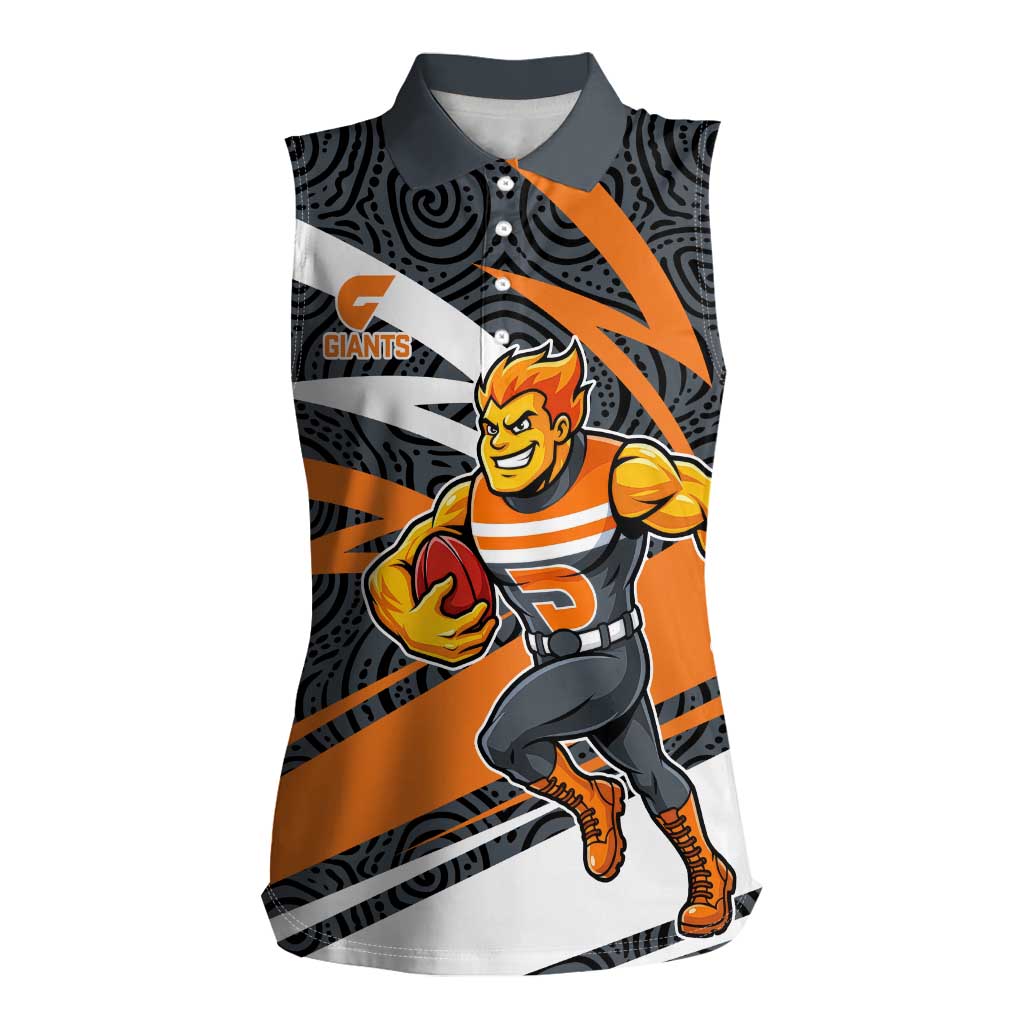 Greater Western Sydney Giants Australian Football Women Sleeveless Polo Shirt Athletic Hero Mascot With Indigenous Pattern Art