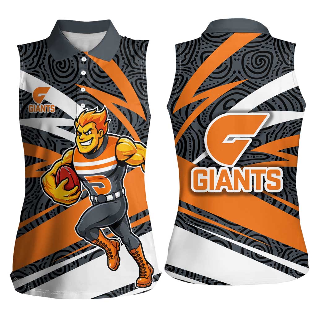 Greater Western Sydney Giants Australian Football Women Sleeveless Polo Shirt Athletic Hero Mascot With Indigenous Pattern Art