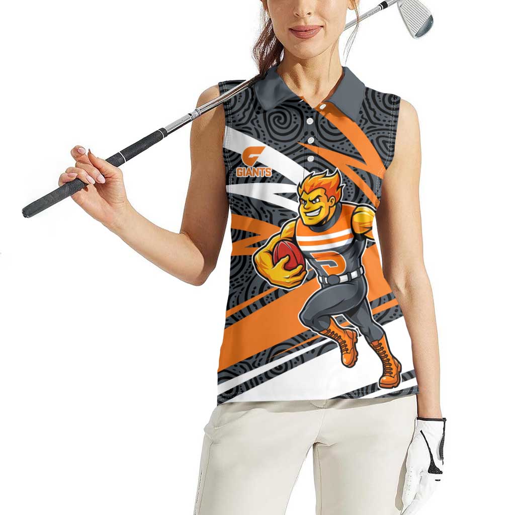 Greater Western Sydney Giants Australian Football Women Sleeveless Polo Shirt Athletic Hero Mascot With Indigenous Pattern Art