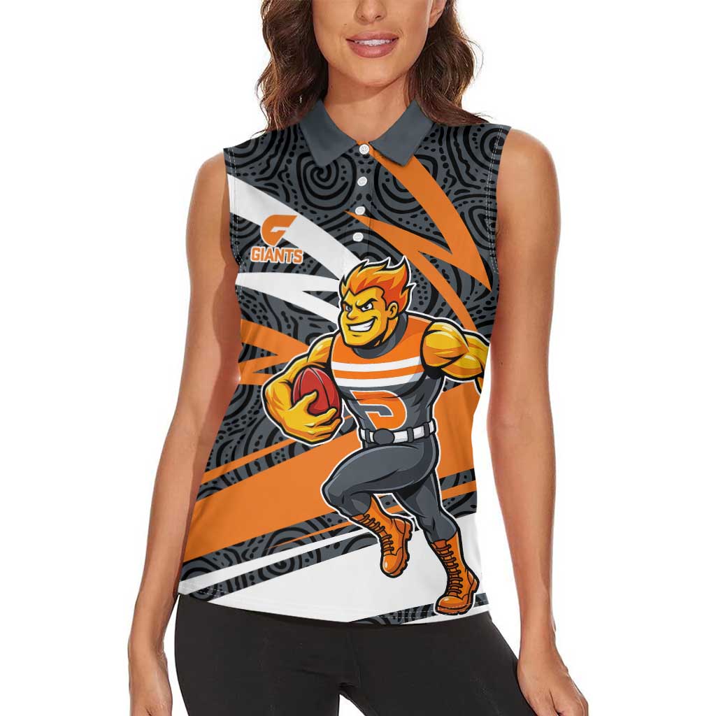 Greater Western Sydney Giants Australian Football Women Sleeveless Polo Shirt Athletic Hero Mascot With Indigenous Pattern Art