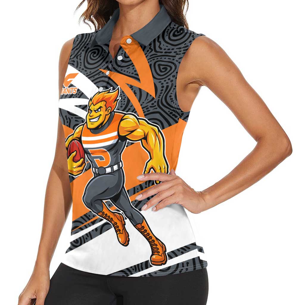 Greater Western Sydney Giants Australian Football Women Sleeveless Polo Shirt Athletic Hero Mascot With Indigenous Pattern Art