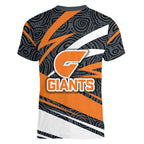 Greater Western Sydney Giants Australian Football Women V-Neck T-Shirt Athletic Hero Mascot With Indigenous Pattern Art