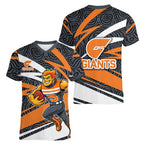 Greater Western Sydney Giants Australian Football Women V-Neck T-Shirt Athletic Hero Mascot With Indigenous Pattern Art