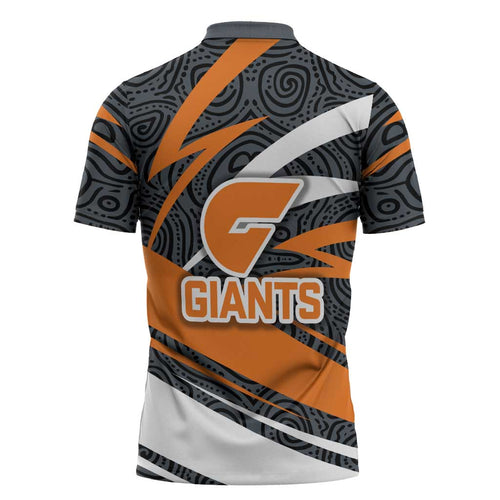 Greater Western Sydney Giants Australian Football Zipper Polo Shirt Athletic Hero Mascot With Indigenous Pattern Art