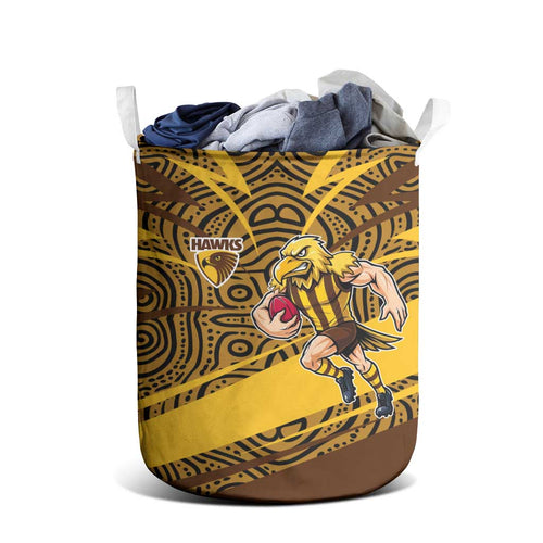 Hawthorn Hawks Australian Football Laundry Basket Fierce Bird Mascot With Indigenous Pattern Art