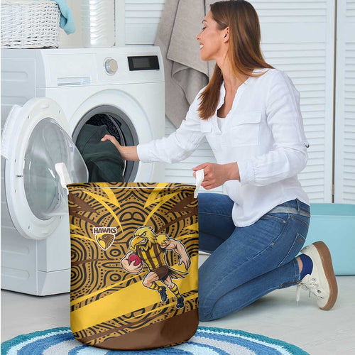 Hawthorn Hawks Australian Football Laundry Basket Fierce Bird Mascot With Indigenous Pattern Art