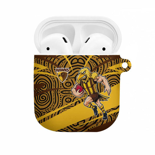 Hawthorn Hawks Australian Football AirPods Case Fierce Bird Mascot With Indigenous Pattern Art