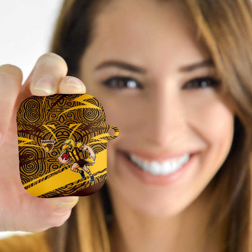 Hawthorn Hawks Australian Football AirPods Case Fierce Bird Mascot With Indigenous Pattern Art