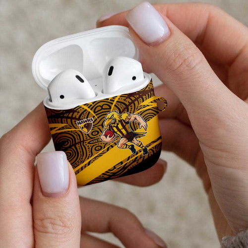 Hawthorn Hawks Australian Football AirPods Case Fierce Bird Mascot With Indigenous Pattern Art