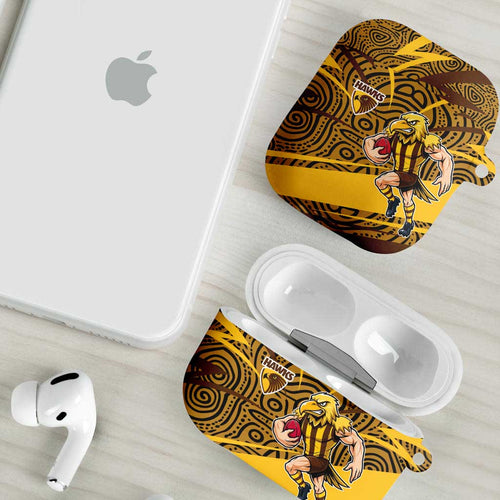 Hawthorn Hawks Australian Football AirPods Case Fierce Bird Mascot With Indigenous Pattern Art