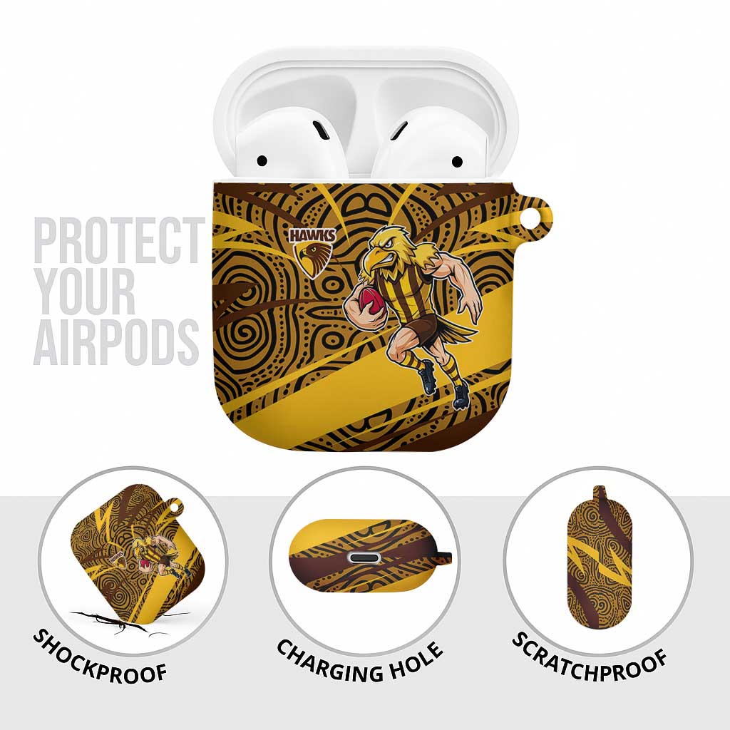 Hawthorn Hawks Australian Football AirPods Case Fierce Bird Mascot With Indigenous Pattern Art