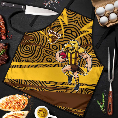 Hawthorn Hawks Australian Football Apron Fierce Bird Mascot With Indigenous Pattern Art