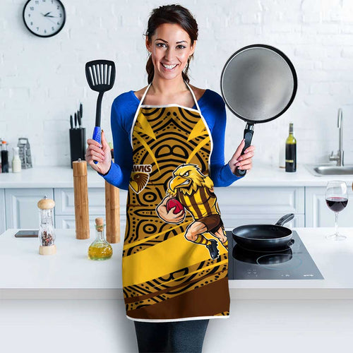 Hawthorn Hawks Australian Football Apron Fierce Bird Mascot With Indigenous Pattern Art