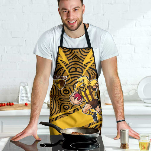 Hawthorn Hawks Australian Football Apron Fierce Bird Mascot With Indigenous Pattern Art