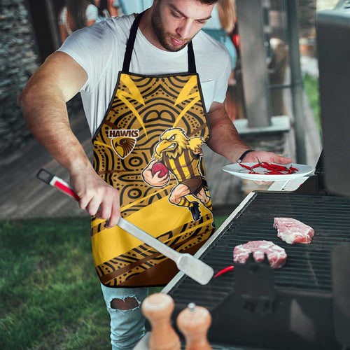Hawthorn Hawks Australian Football Apron Fierce Bird Mascot With Indigenous Pattern Art