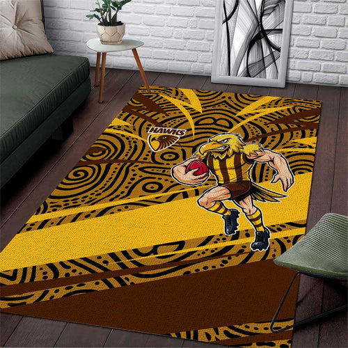 Hawthorn Hawks Australian Football Area Rug Fierce Bird Mascot With Indigenous Pattern Art