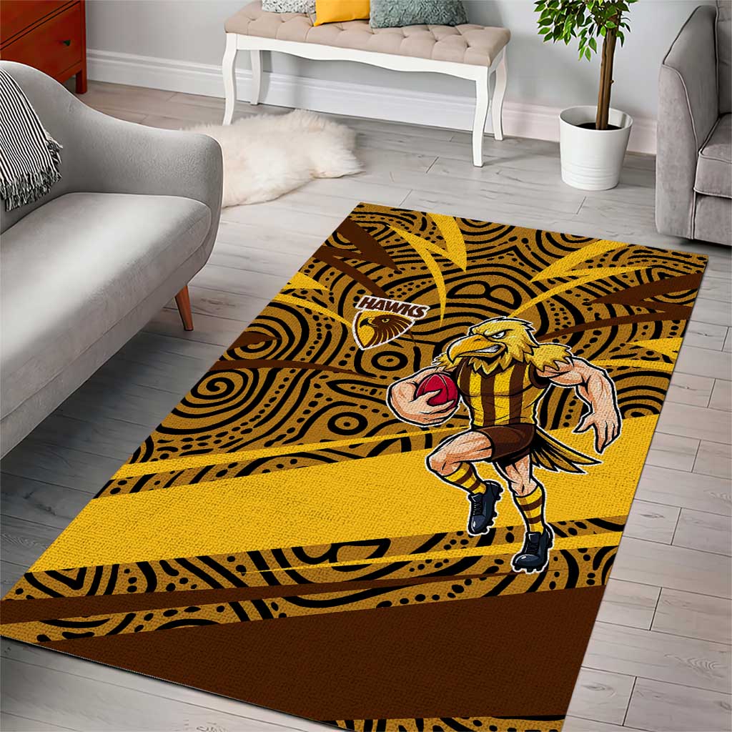 Hawthorn Hawks Australian Football Area Rug Fierce Bird Mascot With Indigenous Pattern Art