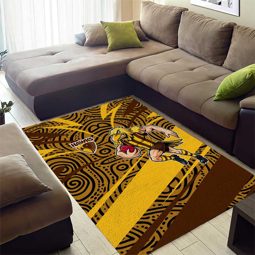 Hawthorn Hawks Australian Football Area Rug Fierce Bird Mascot With Indigenous Pattern Art