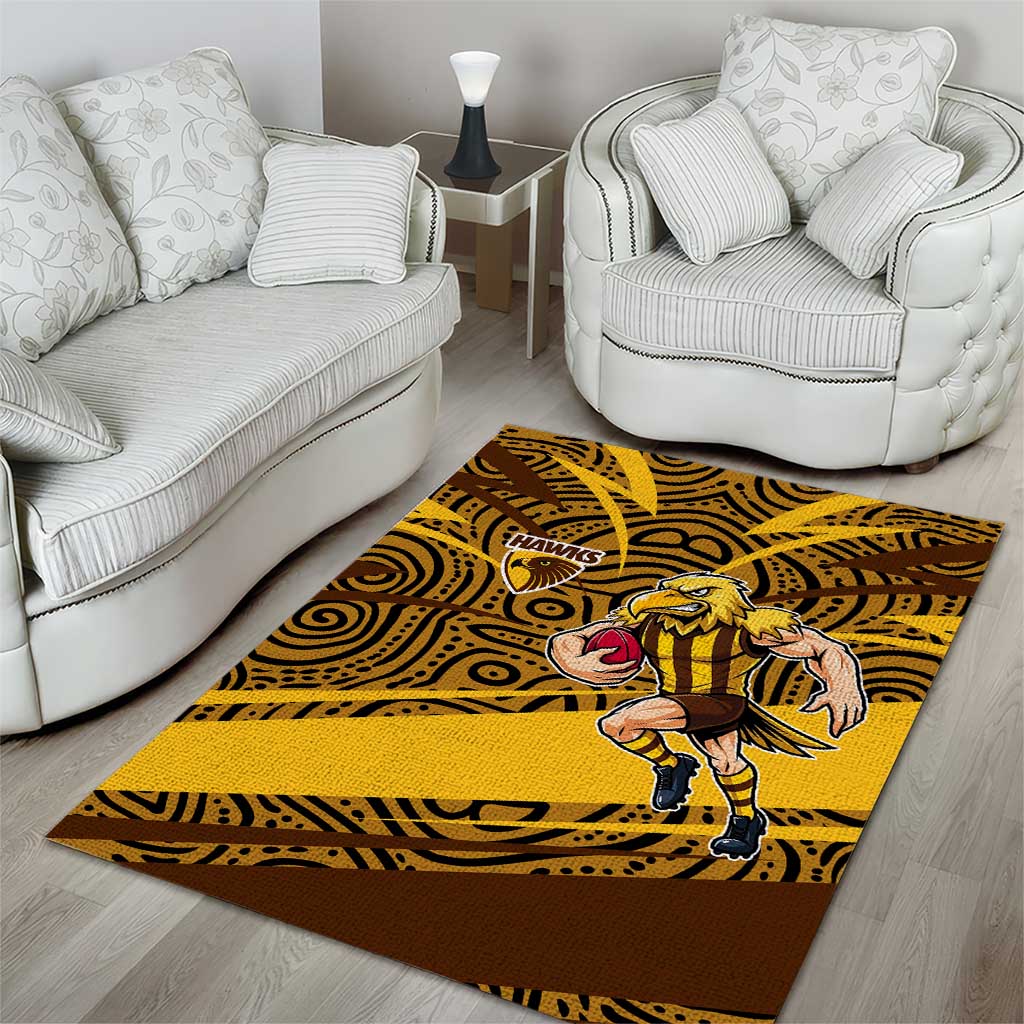 Hawthorn Hawks Australian Football Area Rug Fierce Bird Mascot With Indigenous Pattern Art