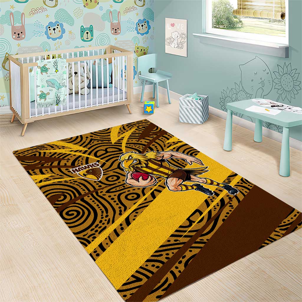 Hawthorn Hawks Australian Football Area Rug Fierce Bird Mascot With Indigenous Pattern Art
