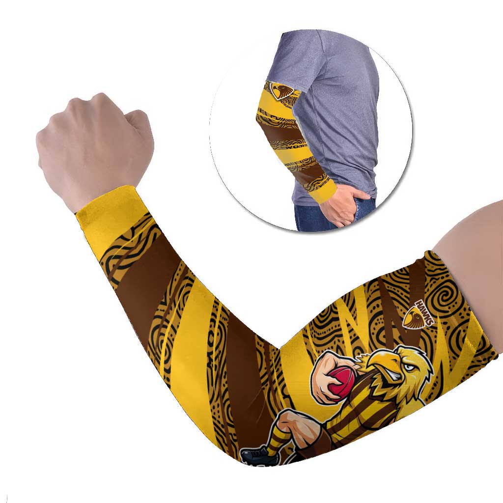 Hawthorn Hawks Australian Football Arm Sleeves Fierce Bird Mascot With Indigenous Pattern Art