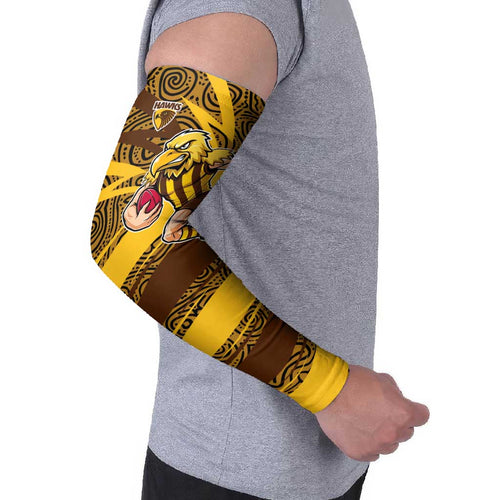 Hawthorn Hawks Australian Football Arm Sleeves Fierce Bird Mascot With Indigenous Pattern Art