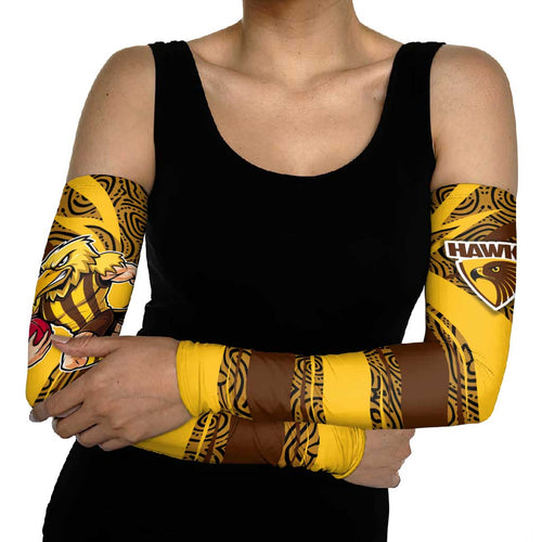 Hawthorn Hawks Australian Football Arm Sleeves Fierce Bird Mascot With Indigenous Pattern Art
