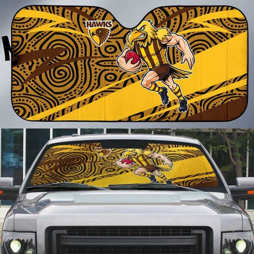Hawthorn Hawks Australian Football Auto Sun Shade Fierce Bird Mascot With Indigenous Pattern Art