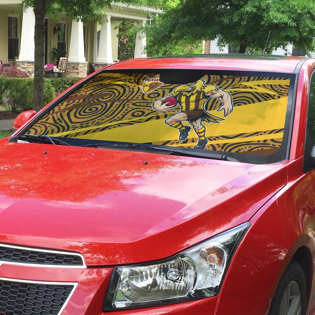 Hawthorn Hawks Australian Football Auto Sun Shade Fierce Bird Mascot With Indigenous Pattern Art