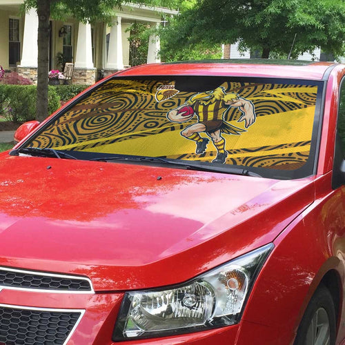 Hawthorn Hawks Australian Football Auto Sun Shade Fierce Bird Mascot With Indigenous Pattern Art