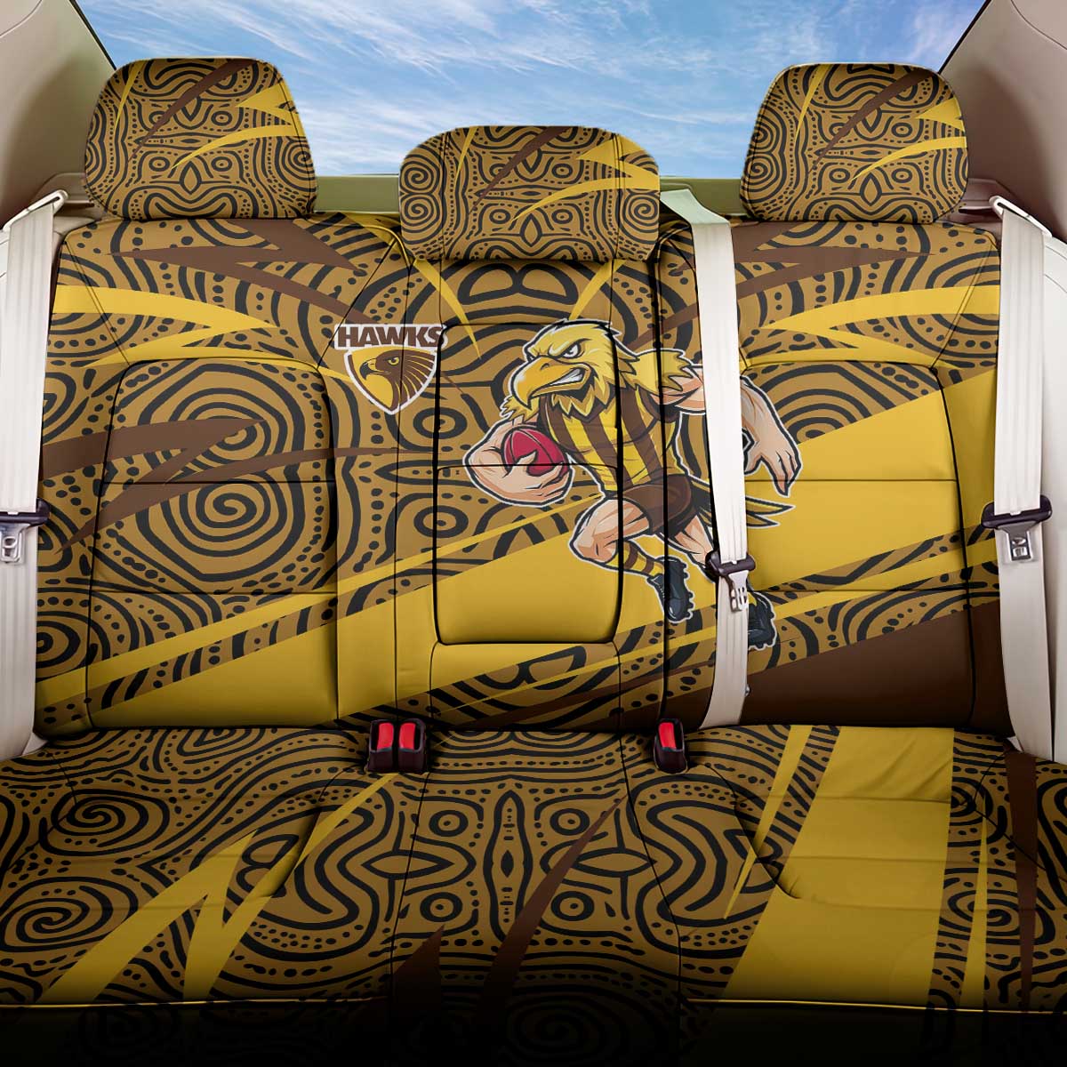 Hawthorn Hawks Australian Football Back Car Seat Cover Fierce Bird Mascot With Indigenous Pattern Art