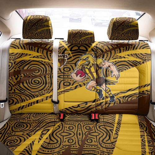 Hawthorn Hawks Australian Football Back Car Seat Cover Fierce Bird Mascot With Indigenous Pattern Art