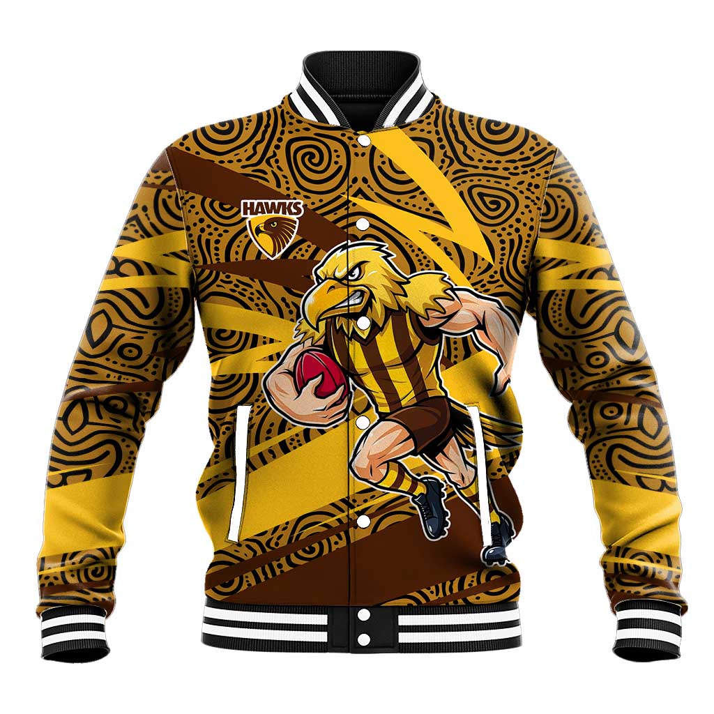 Hawthorn Hawks Australian Football Baseball Jacket Fierce Bird Mascot With Indigenous Pattern Art