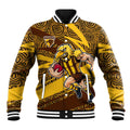 Hawthorn Hawks Australian Football Baseball Jacket Fierce Bird Mascot With Indigenous Pattern Art