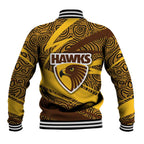 Hawthorn Hawks Australian Football Baseball Jacket Fierce Bird Mascot With Indigenous Pattern Art