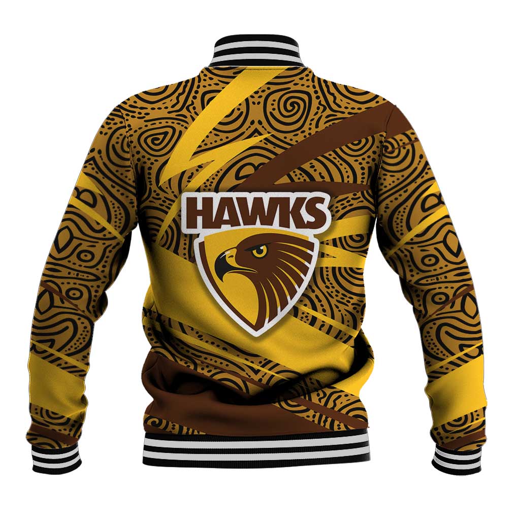 Hawthorn Hawks Australian Football Baseball Jacket Fierce Bird Mascot With Indigenous Pattern Art