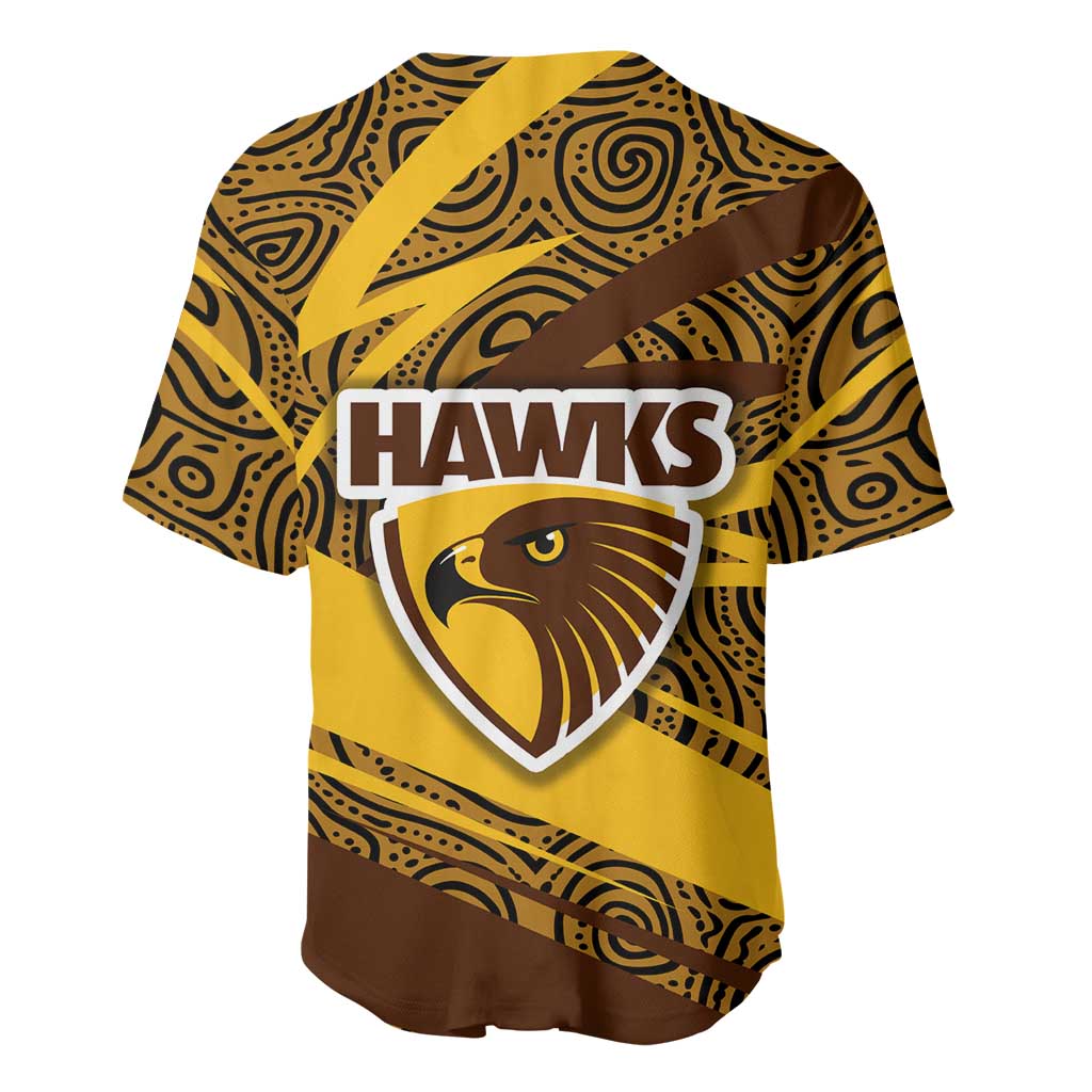 Hawthorn Hawks Australian Football Baseball Jersey Fierce Bird Mascot With Indigenous Pattern Art