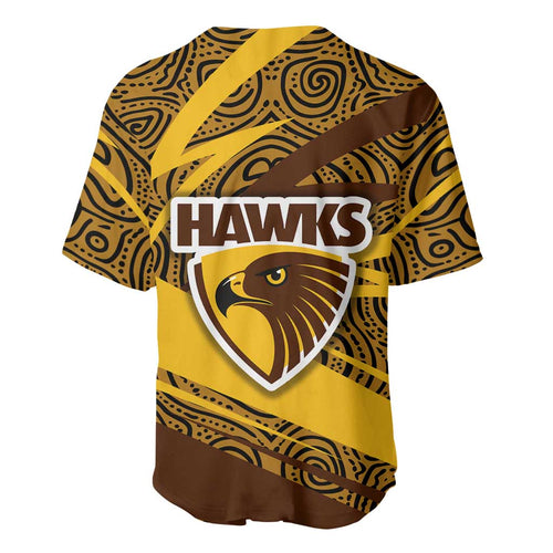 Hawthorn Hawks Australian Football Baseball Jersey Fierce Bird Mascot With Indigenous Pattern Art