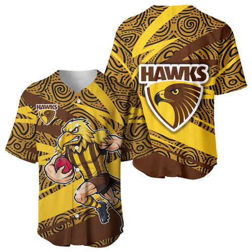 Hawthorn Hawks Australian Football Baseball Jersey Fierce Bird Mascot With Indigenous Pattern Art