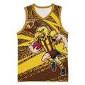 Hawthorn Hawks Australian Football Basketball Jersey Fierce Bird Mascot With Indigenous Pattern Art