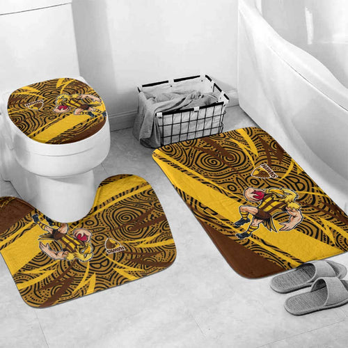 Hawthorn Hawks Australian Football Bathroom Set Fierce Bird Mascot With Indigenous Pattern Art