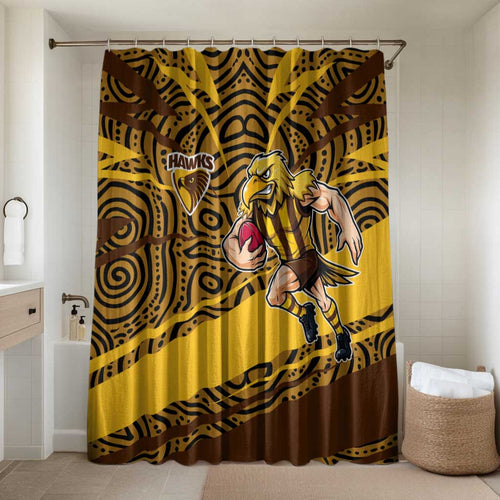 Hawthorn Hawks Australian Football Bathroom Set Fierce Bird Mascot With Indigenous Pattern Art