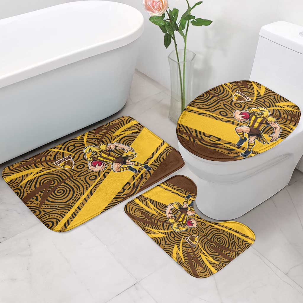 Hawthorn Hawks Australian Football Bathroom Set Fierce Bird Mascot With Indigenous Pattern Art
