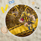 Hawthorn Hawks Australian Football Beach Blanket Fierce Bird Mascot With Indigenous Pattern Art