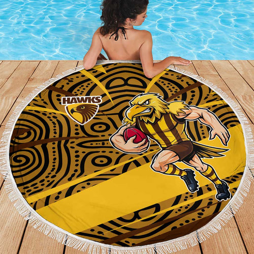 Hawthorn Hawks Australian Football Beach Blanket Fierce Bird Mascot With Indigenous Pattern Art