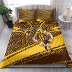 Hawthorn Hawks Australian Football Bedding Set Fierce Bird Mascot With Indigenous Pattern Art