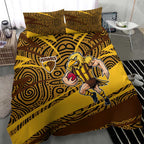 Hawthorn Hawks Australian Football Bedding Set Fierce Bird Mascot With Indigenous Pattern Art