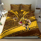 Hawthorn Hawks Australian Football Bedding Set Fierce Bird Mascot With Indigenous Pattern Art