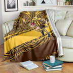 Hawthorn Hawks Australian Football Blanket Fierce Bird Mascot With Indigenous Pattern Art